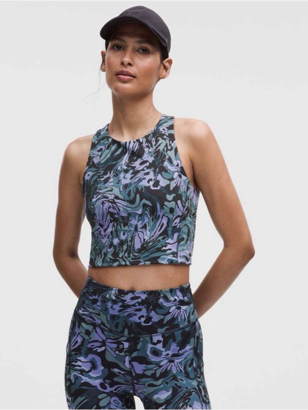 lululemon Flower Meld Multi Swift Speed Cropped Tank - Purple, Teal & Black